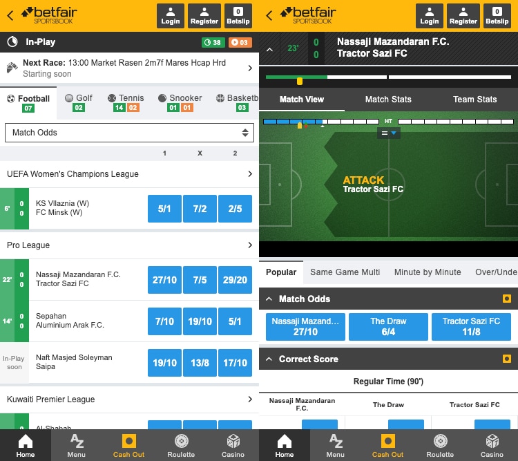 Betfair app screenshot
