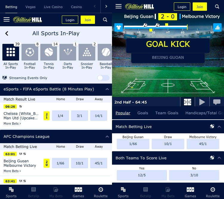William Hill app screenshot