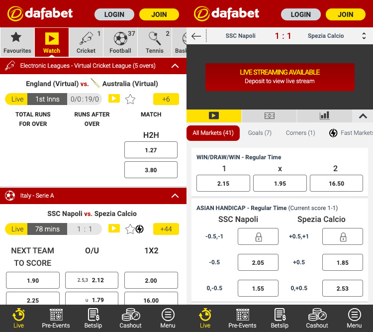Dafabet app screenshot