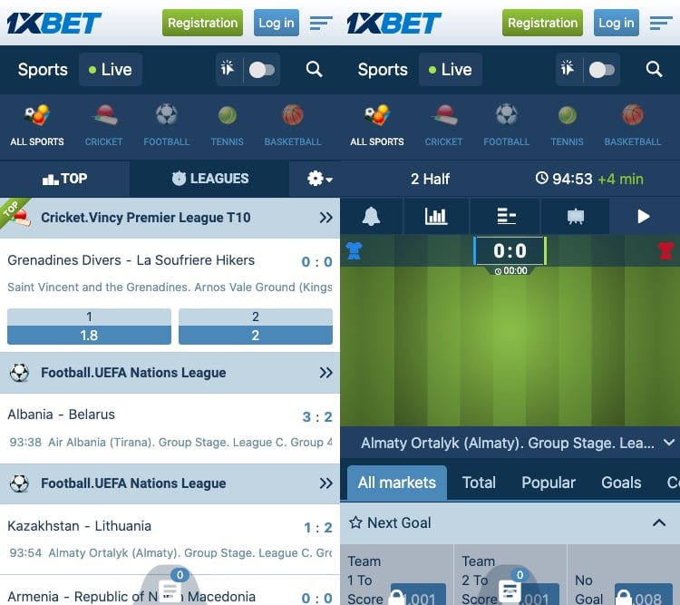 1xBet app screenshot