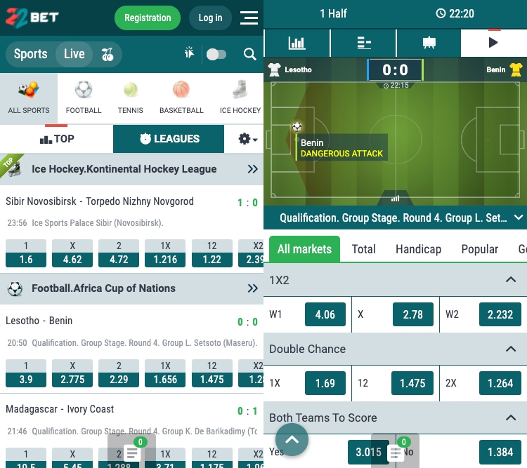 22Bet app screenshot
