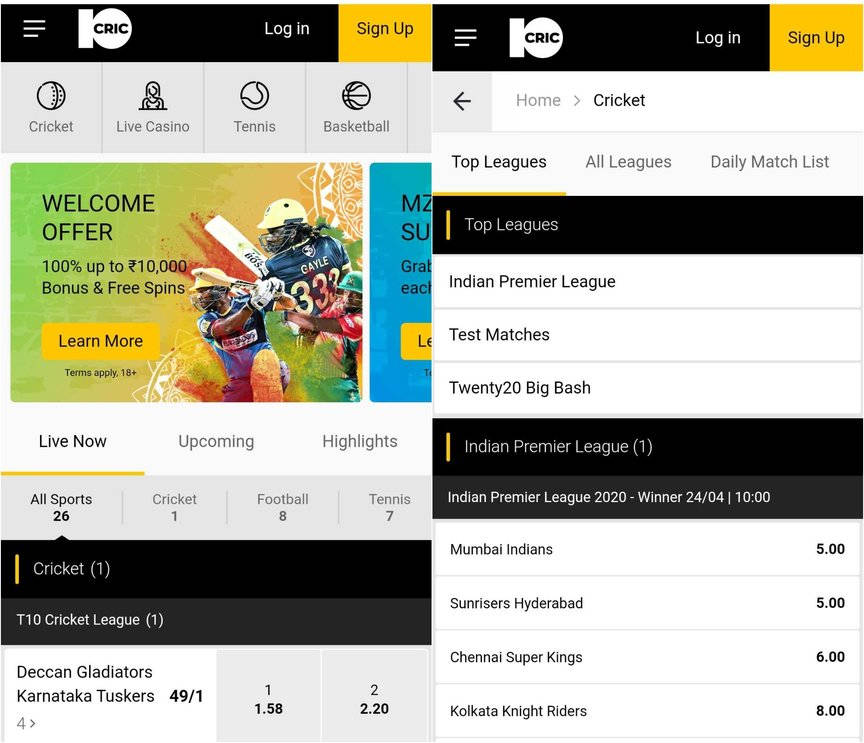 10CRIC app screenshot