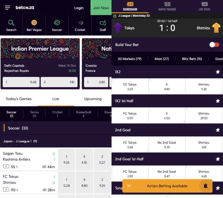 Bet.co.za app screenshot