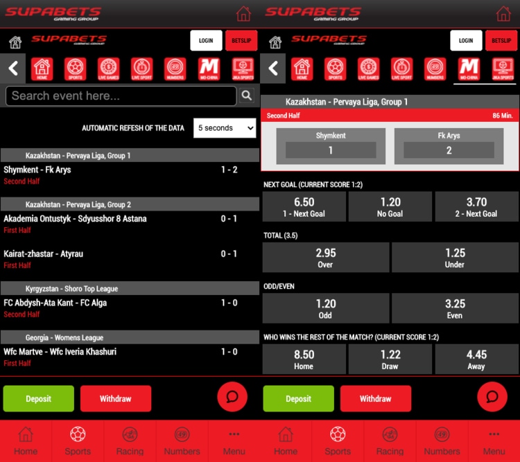 Supabets app screenshot