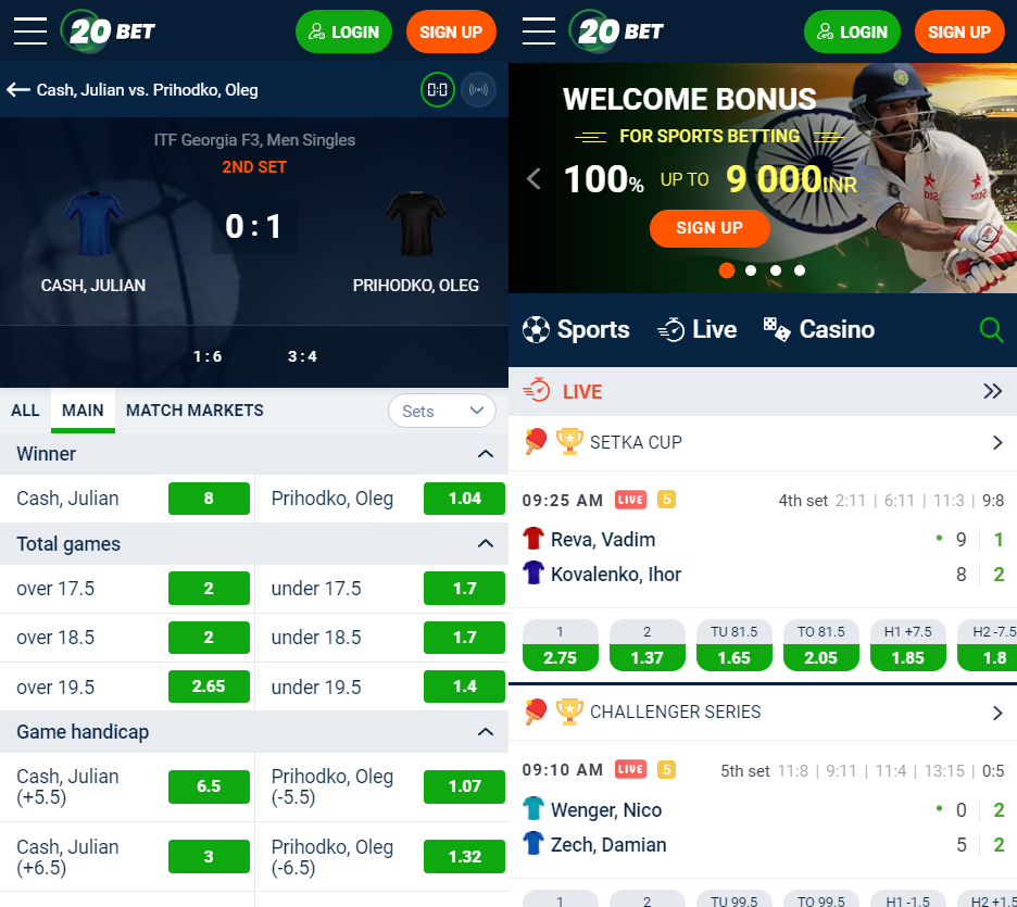 20Bet app screenshot